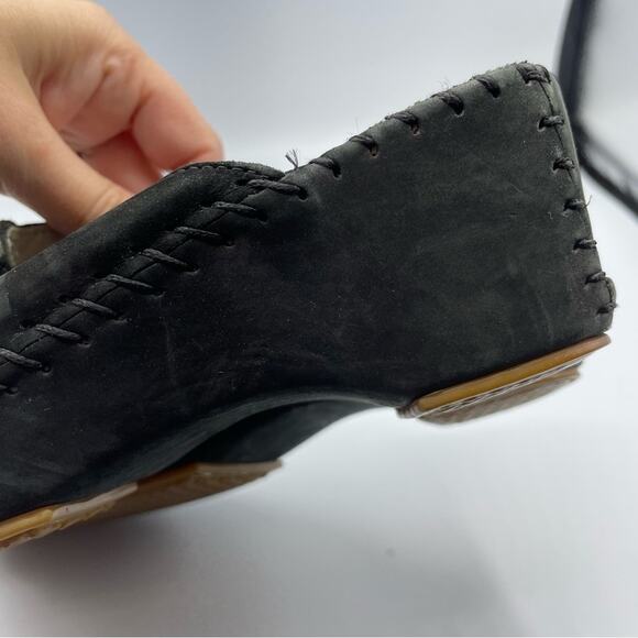 La Plume Black Suede Leather Slip On Mule Wedge Sandal Womens 38 Comfort Flat - Picture 7 of 9